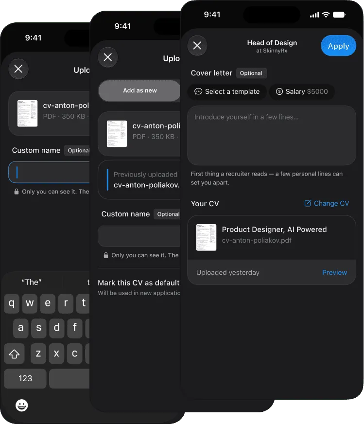 Djinni iOS app CV upload and application flow — case study preview