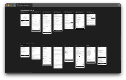 The Figma file with the 17 wireframes, A1 to B8, laid out in two rows