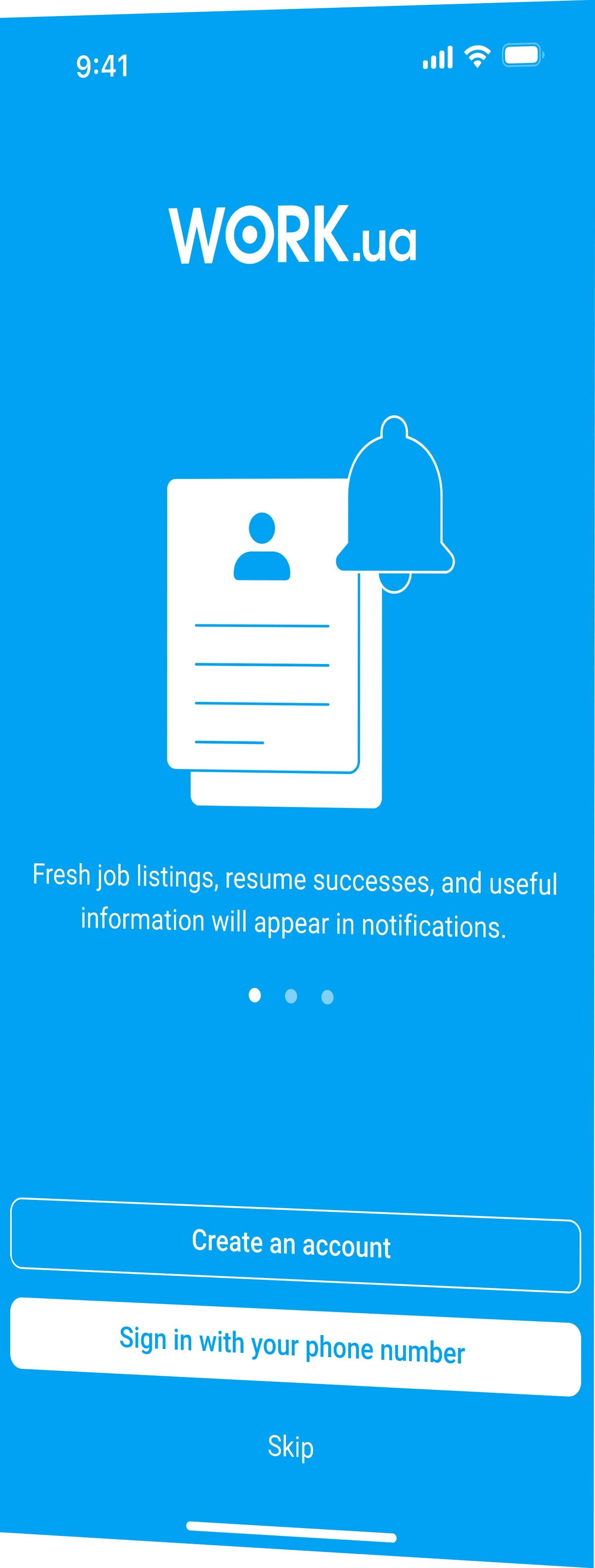 Work.ua mobile app notifications onboarding screen