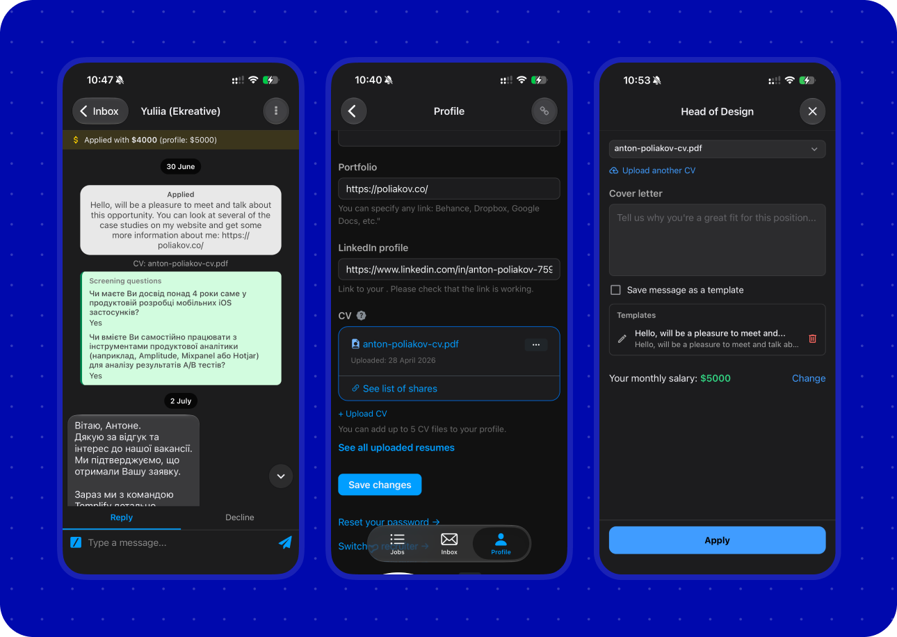 Current CV states across the Djinni app and site