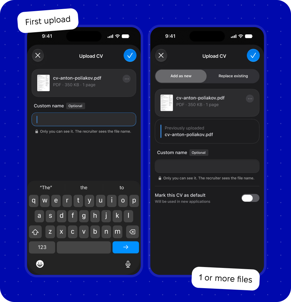 First upload versus a repeat upload that can replace an existing file